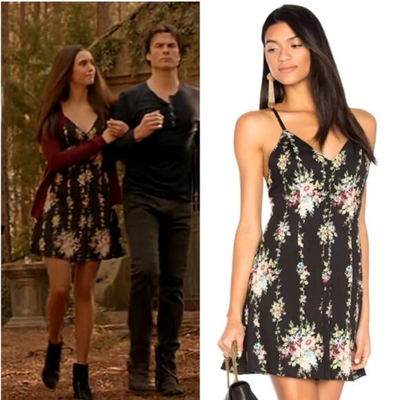 alice + olivia Black Floral Slip Mini Dress – Size 6 - ASO Elena Gilbert - Picture 1 of 10